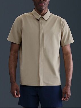 NWT Nike 24.7 PerfectStretch Men's Dri-FIT SS Snap-Down Top Large Khaki